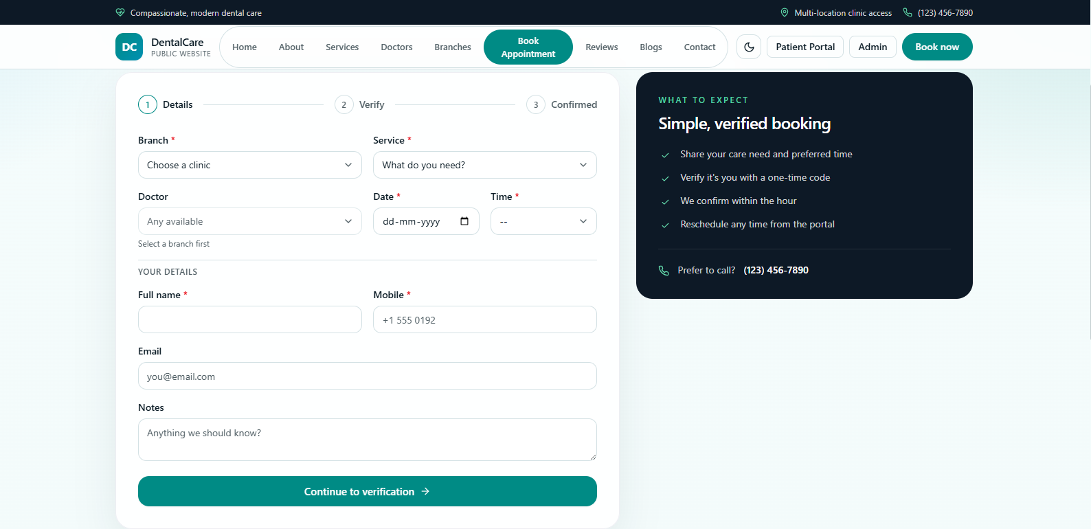 DentalCare online booking wizard