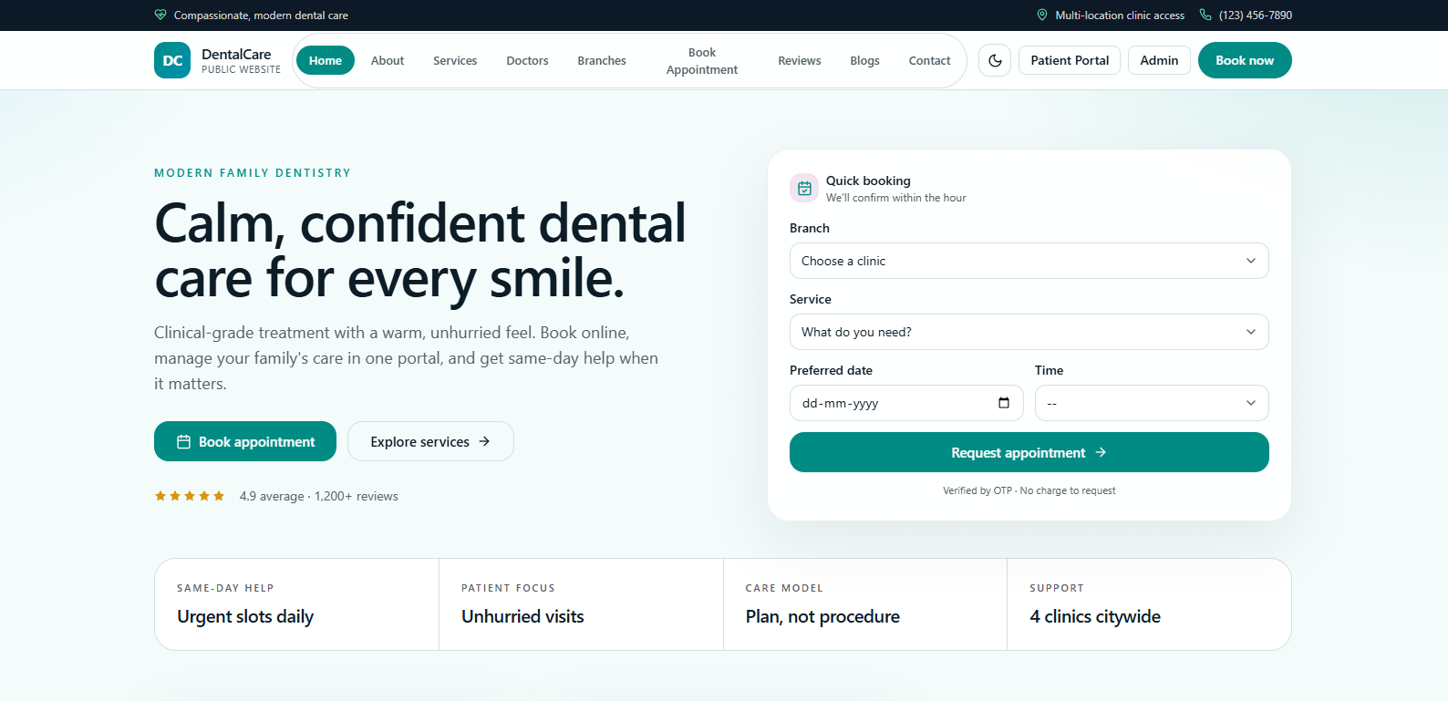 DentalCare public website home page
